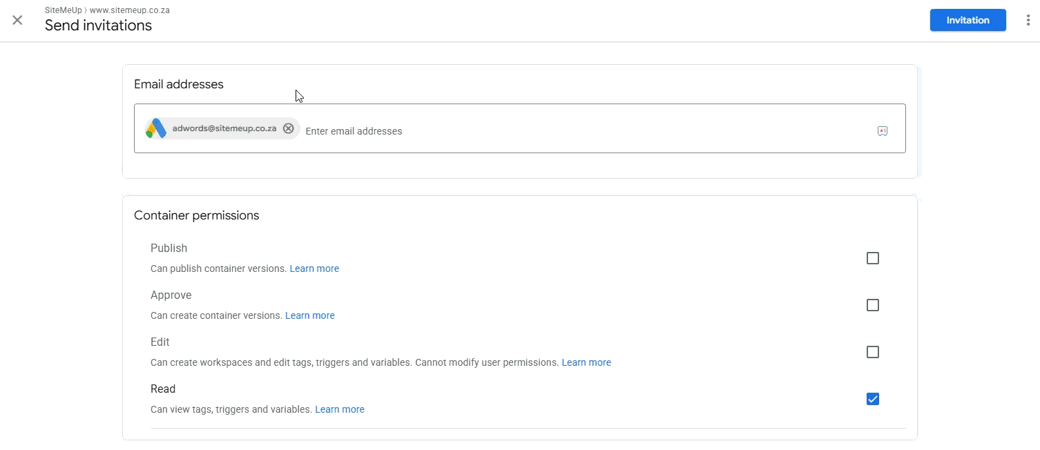 Enter email and grant permissions - screenshot 1